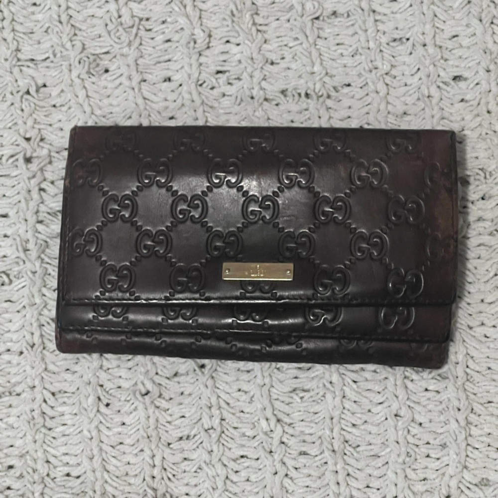 Gucci Dark Brown Embossed Leather Wallet